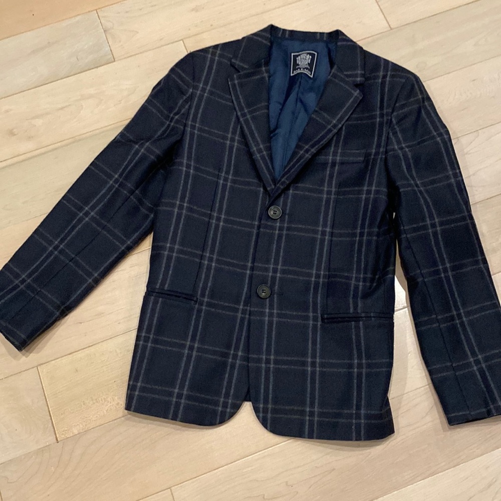 Dal Lago Italy boys thin virgin wool navy plaid blazer sports jacket